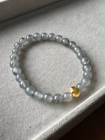 JBD2412 Frosted in Black | Icy Wuji Black Jadeite Beads Bracelet with Gold Bead