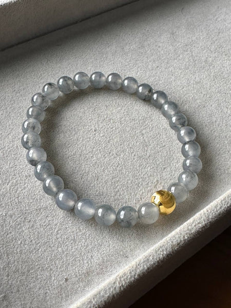 JBD2412 Frosted in Black | Icy Wuji Black Jadeite Beads Bracelet with Gold Bead