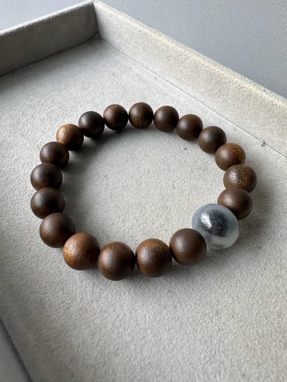 JBD2413 Enlightenment | Black Wuji Jadeite Abacus Bead in Nha Trang Agarwood Beads