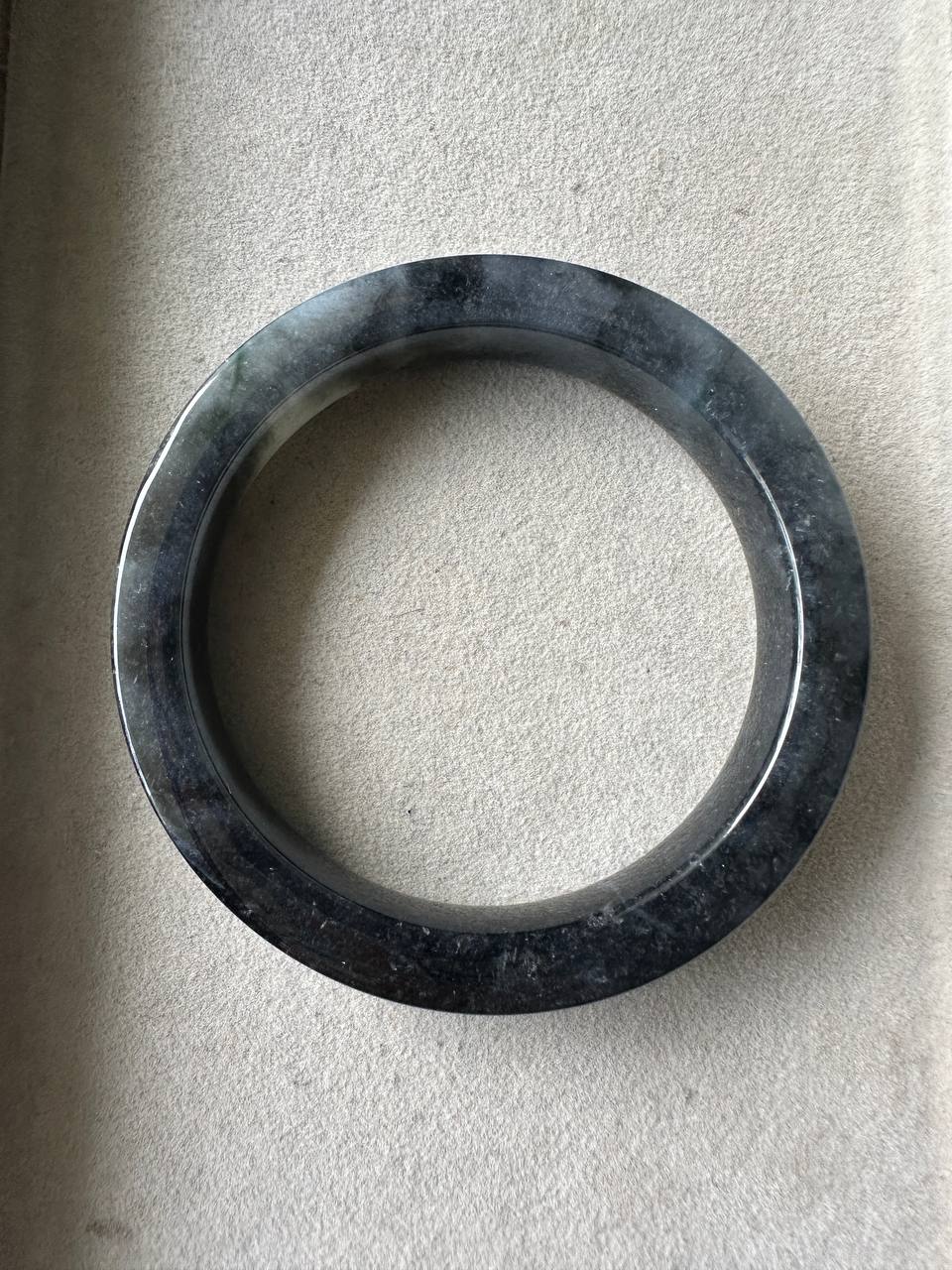 JBG25003 Knight | Black Jadeite Flat Shaped (Square) Bangle with Slight Green Marbling Size 58