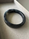 JBD2414 Knight | Black Jadeite Flat Shaped (Square) Bangle with Slight Green Marbling