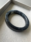JBD2414 Knight | Black Jadeite Flat Shaped (Square) Bangle with Slight Green Marbling
