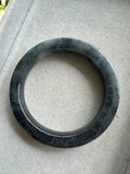 JBD2414 Knight | Black Jadeite Flat Shaped (Square) Bangle with Slight Green Marbling