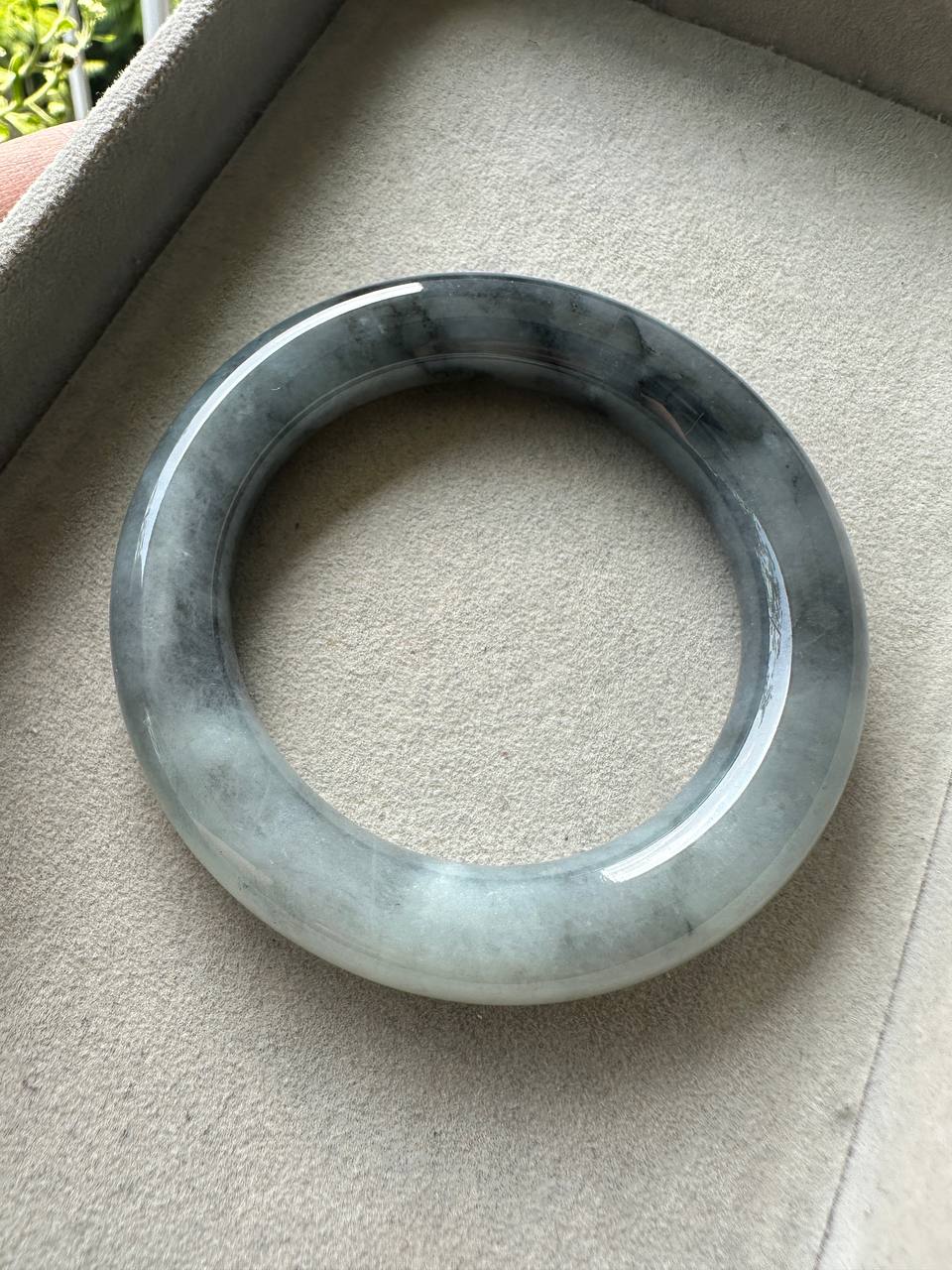 JBG25004 The Third Calligraphy | Smoky Black Wuji Jadeite Round Bangle Size 55