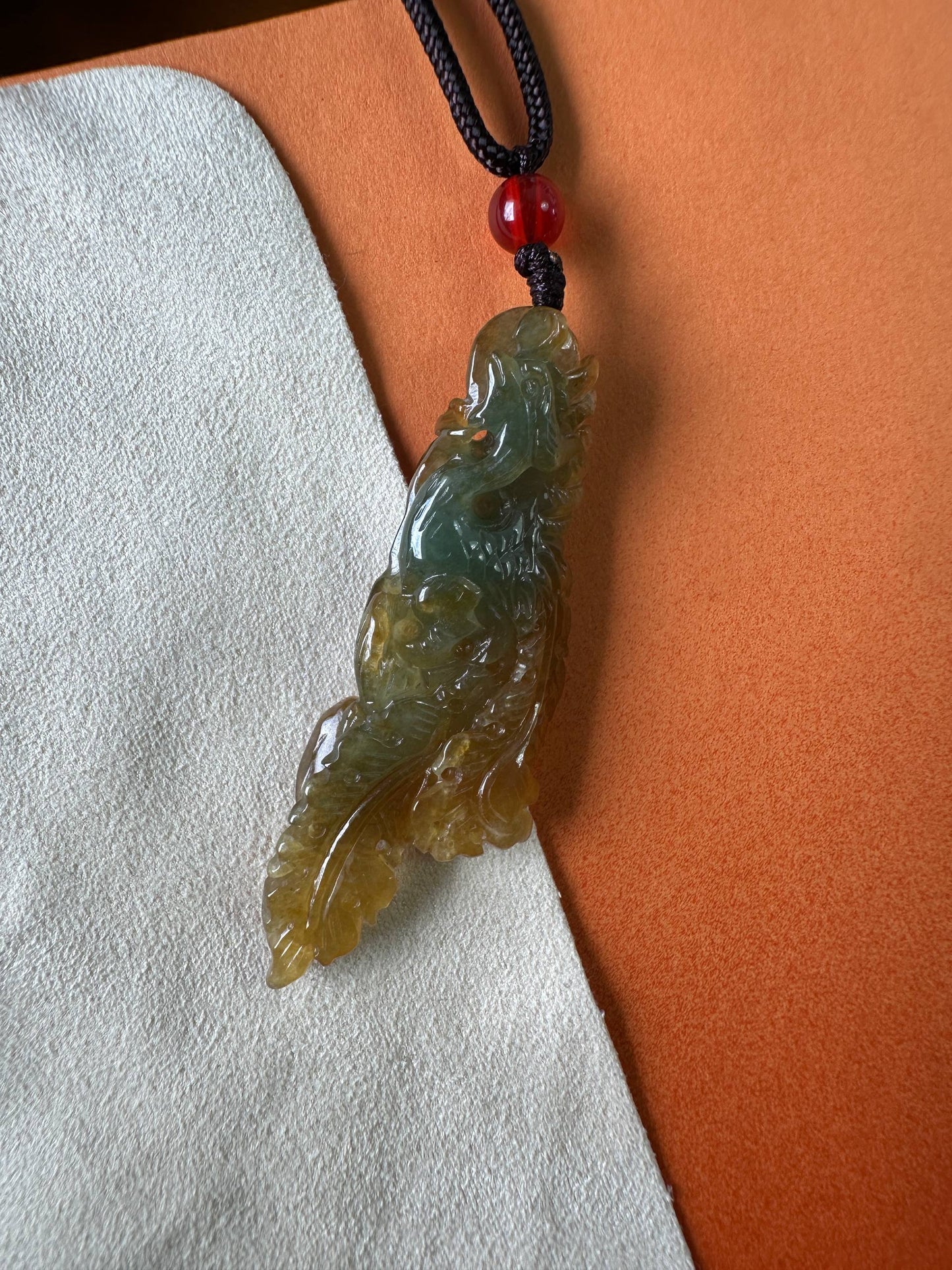 JFA227036 Soar | Yellow and Blue-Green Jadeite in Phoenix Carving