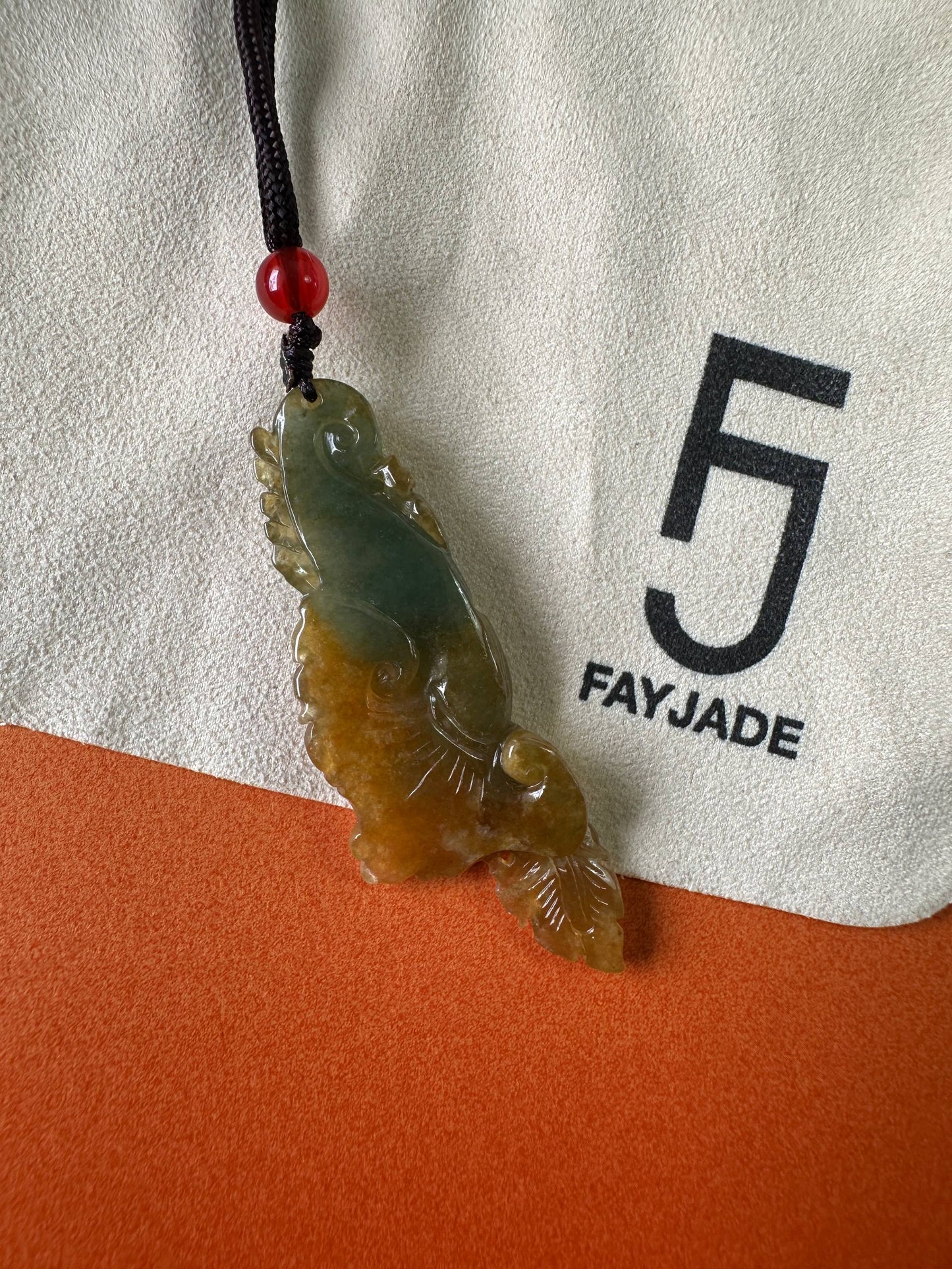 JFA227036 Soar | Yellow and Blue-Green Jadeite in Phoenix Carving