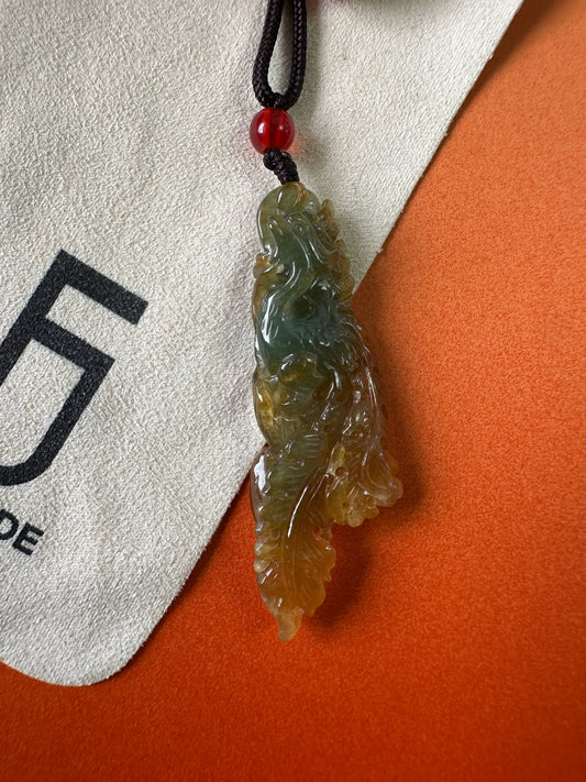 JFA227036 Soar | Yellow and Blue-Green Jadeite in Phoenix Carving