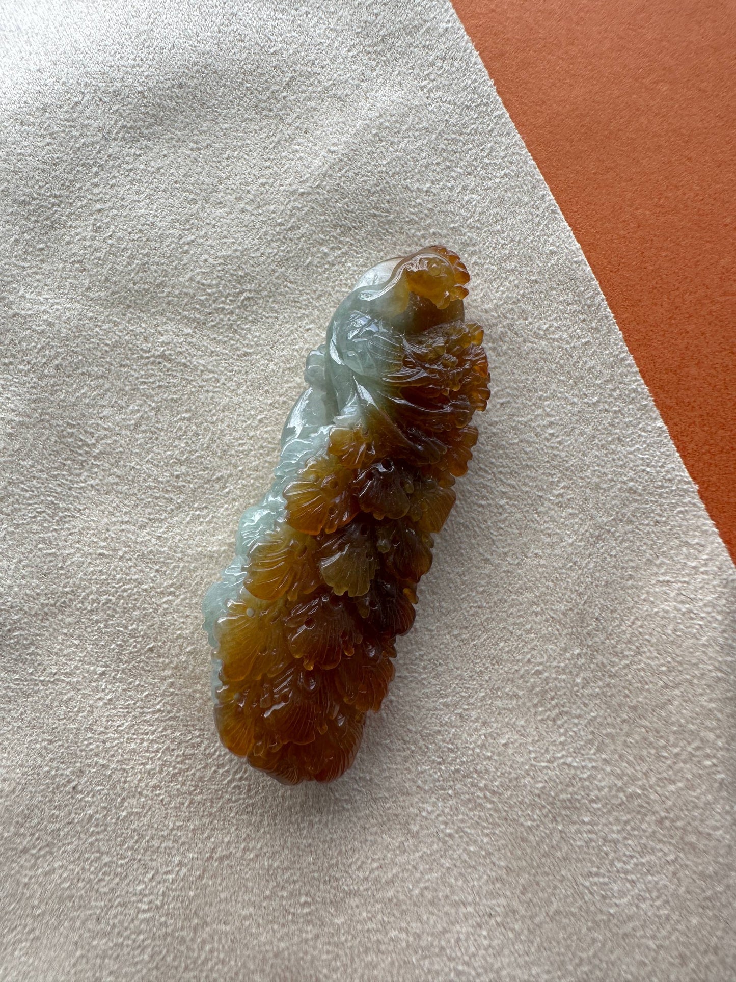 JA224008 Flaunt | Amber Red Jadeite in Peacock Carving