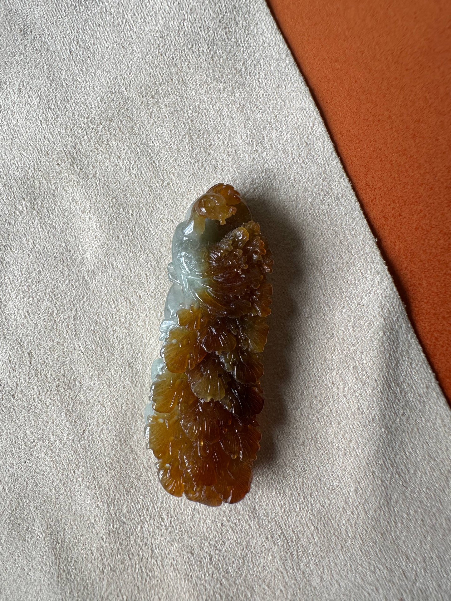 JA224008 Flaunt | Amber Red Jadeite in Peacock Carving