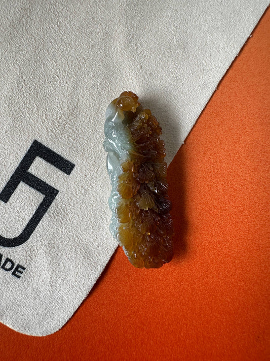 JA224008 Flaunt | Amber Red Jadeite in Peacock Carving