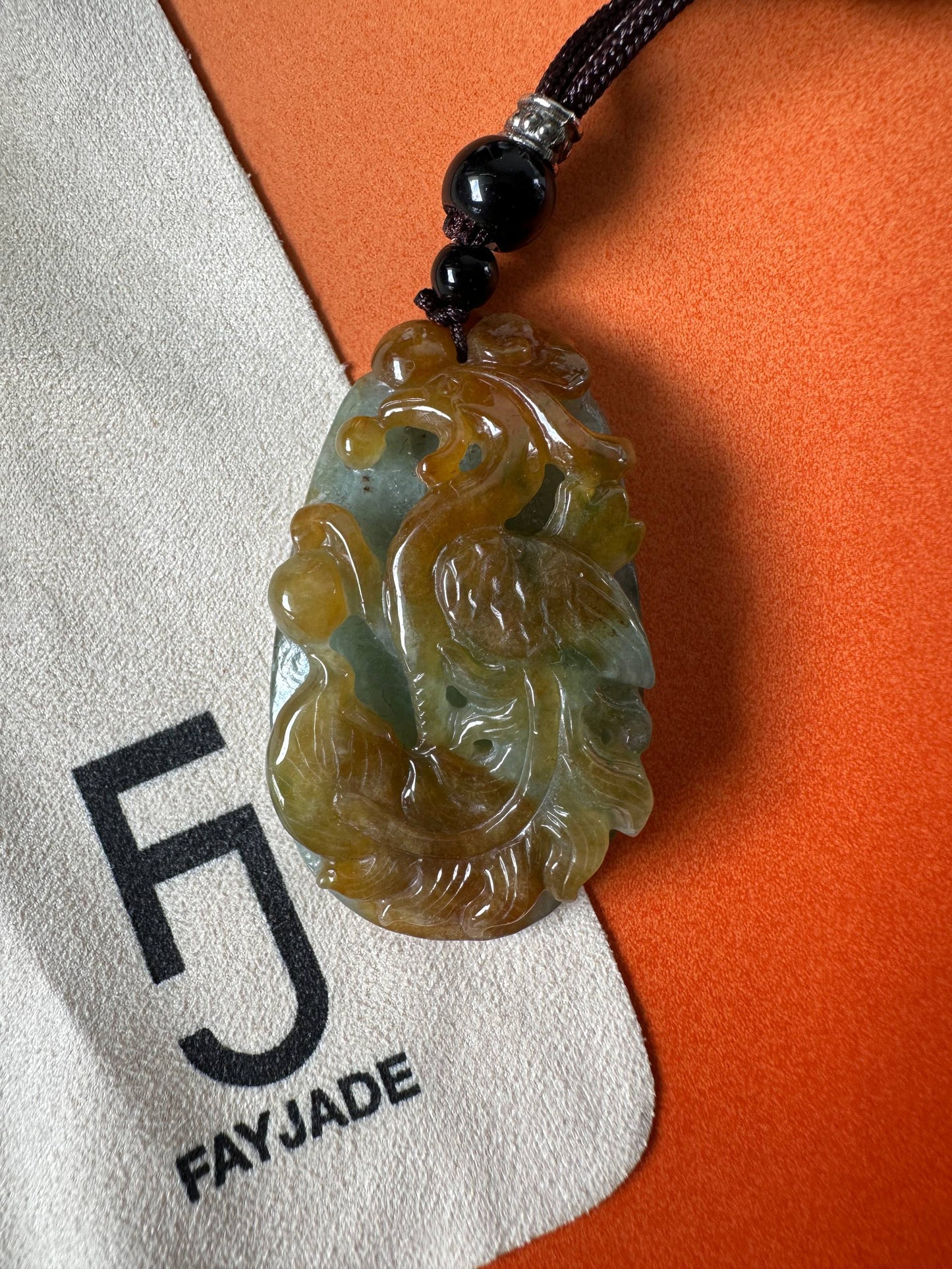 JFA227055 Rising | Red and Green Jadeite Pendant in Phoenix Carving