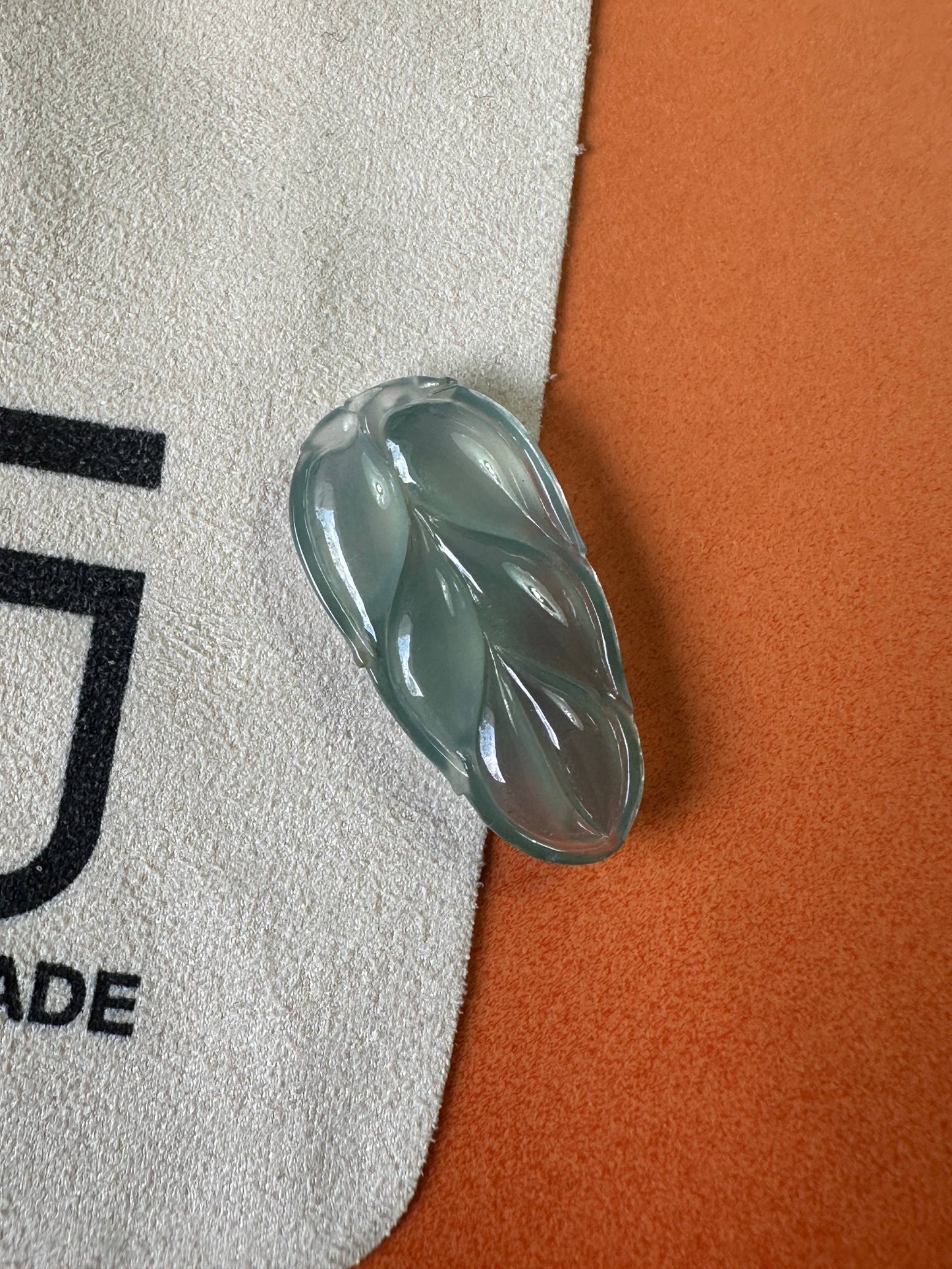 JYZ223001 Fontaine | Icy Green Blue Jadeite in Leaf Carving