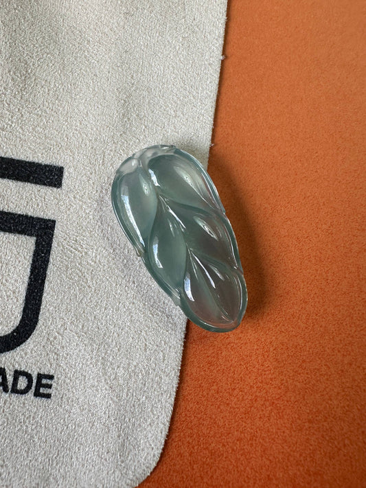 JYZ223001 Fontaine | Icy Green Blue Jadeite in Leaf Carving