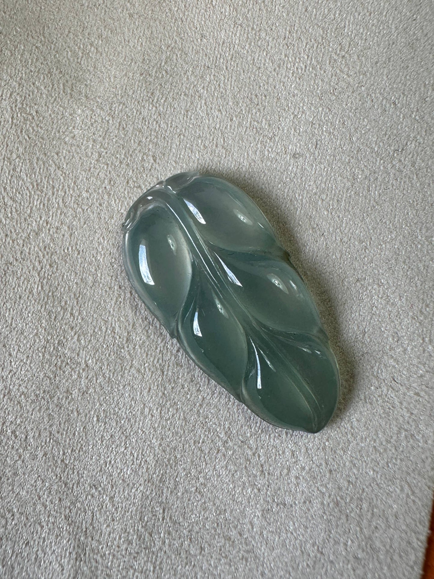 JYZ223001 Fontaine | Icy Green Blue Jadeite in Leaf Carving