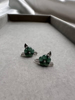 JO225001 Blossoms in the Ocean | Icy Blue Green Jadeite Flowers 18K Studs