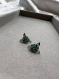 JO225001 Blossoms in the Ocean | Icy Blue Green Jadeite Flowers 18K Studs