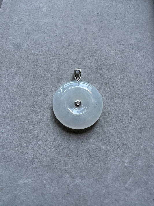 JPA225033 A Mystical Snow Coin | Icy White Jadeite Donut in 18K White Gold Setting