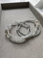 JBD228006 Double the Wealth | Icy Spotted Wuji Jadeite Rice Beads with Clear Golden Rutilated Quartz Bracelet