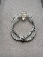 JBD228006 Double the Wealth | Icy Spotted Wuji Jadeite Rice Beads with Clear Golden Rutilated Quartz Bracelet