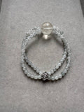 JBD228006 Double the Wealth | Icy Spotted Wuji Jadeite Rice Beads with Clear Golden Rutilated Quartz Bracelet