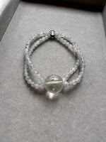 JBD228006 Double the Wealth | Icy Spotted Wuji Jadeite Rice Beads with Clear Golden Rutilated Quartz Bracelet