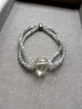 JBD228006 Double the Wealth | Icy Spotted Wuji Jadeite Rice Beads with Clear Golden Rutilated Quartz Bracelet