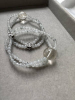JBD228006 Double the Wealth | Icy Spotted Wuji Jadeite Rice Beads with Clear Golden Rutilated Quartz Bracelet
