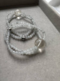 JBD228006 Double the Wealth | Icy Spotted Wuji Jadeite Rice Beads with Clear Golden Rutilated Quartz Bracelet
