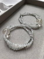 JBD228006 Double the Wealth | Icy Spotted Wuji Jadeite Rice Beads with Clear Golden Rutilated Quartz Bracelet
