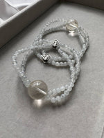 JBD228006 Double the Wealth | Icy Spotted Wuji Jadeite Rice Beads with Clear Golden Rutilated Quartz Bracelet