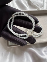 JBD228006 Double the Wealth | Icy Spotted Wuji Jadeite Rice Beads with Clear Golden Rutilated Quartz Bracelet