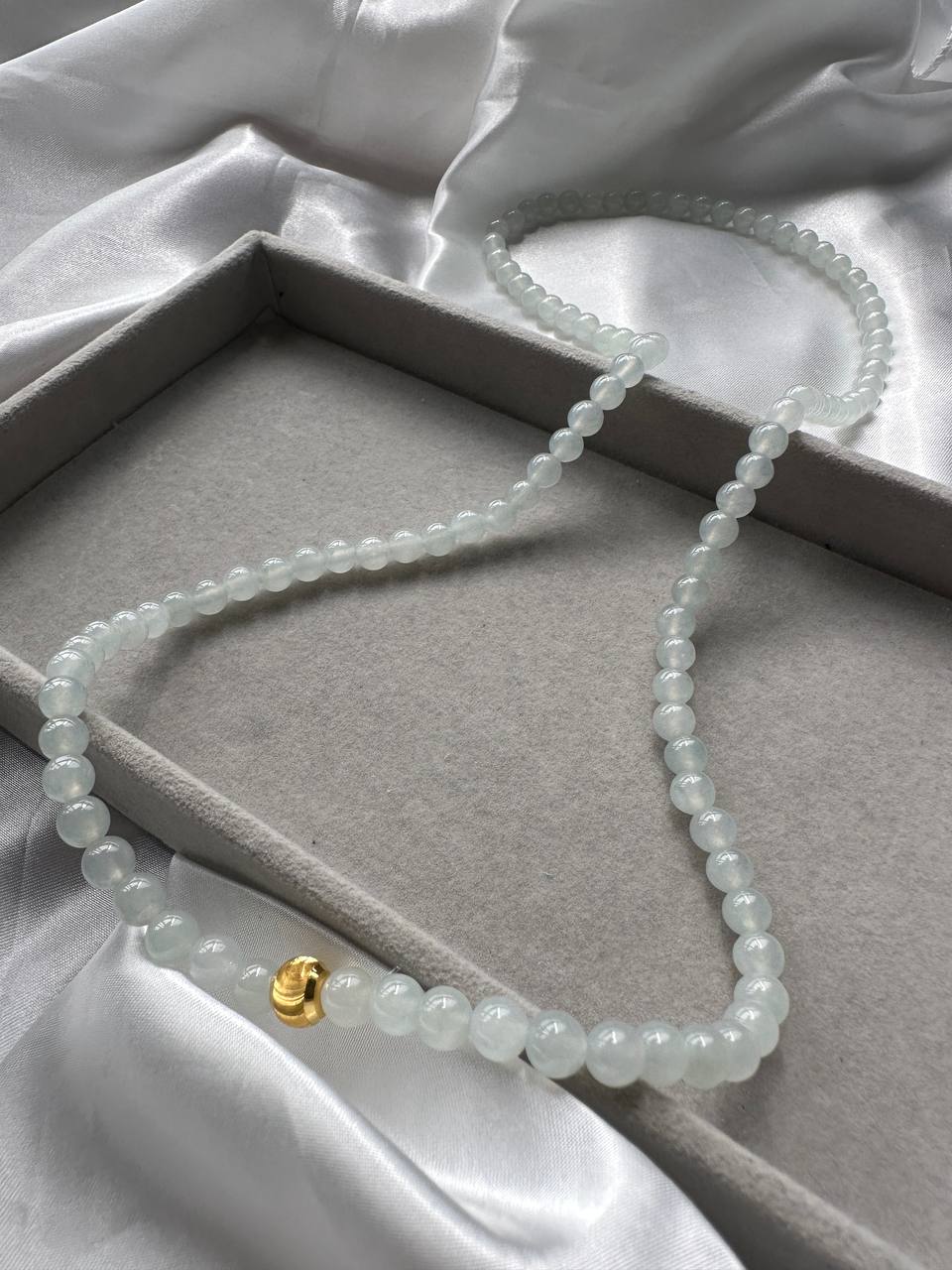JBD223003 The Golden Snow | Icy White Jadeite Beads Necklace with 24K Gold Bead