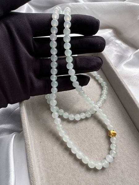 JBD223003 The Golden Snow | Icy White Jadeite Beads Necklace with 24K Gold Bead