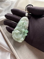 JSS230001 The River Pisces | Pastel Green Jadeite in Lotus Twin Fish Carving