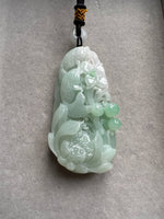 JSS230001 The River Pisces | Pastel Green Jadeite in Lotus Twin Fish Carving