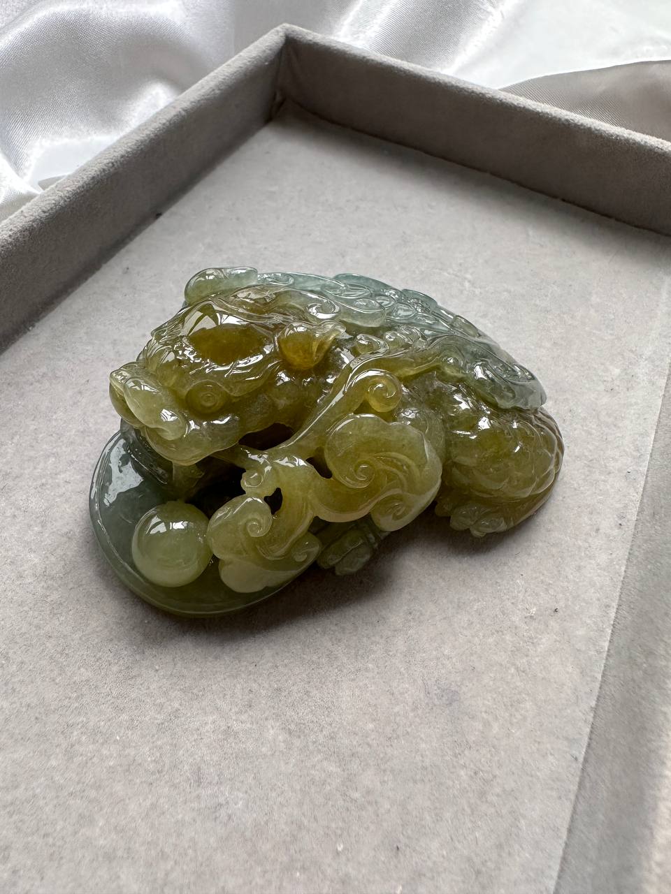 JO230002 Roar of the Wealth | Yellow and Greenish Blue Jadeite Pixiu Miniature Statuette