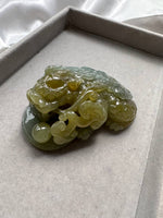 JO230002 Roar of the Wealth | Yellow and Greenish Blue Jadeite Pixiu Miniature Statuette
