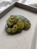 JO230002 Roar of the Wealth | Yellow and Greenish Blue Jadeite Pixiu Miniature Statuette