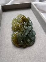 JO230002 Roar of the Wealth | Yellow and Greenish Blue Jadeite Pixiu Miniature Statuette