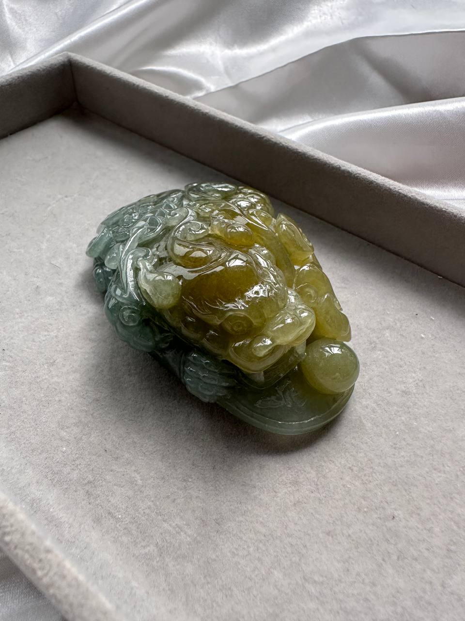JO230002 Roar of the Wealth | Yellow and Greenish Blue Jadeite Pixiu Miniature Statuette
