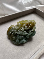 JO230002 Roar of the Wealth | Yellow and Greenish Blue Jadeite Pixiu Miniature Statuette