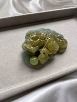 JO230002 Roar of the Wealth | Yellow and Greenish Blue Jadeite Pixiu Miniature Statuette
