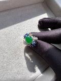JO230001 The Secret Garden | Icy Grand Green Jadeite Cabochon with Diamond and Sapphire in 18K White Gold Ring Setting