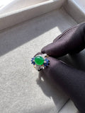 JO230001 The Secret Garden | Icy Grand Green Jadeite Cabochon with Diamond and Sapphire in 18K White Gold Ring Setting