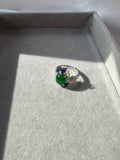 JO230001 The Secret Garden | Icy Grand Green Jadeite Cabochon with Diamond and Sapphire in 18K White Gold Ring Setting