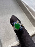 JO230001 The Secret Garden | Icy Grand Green Jadeite Cabochon with Diamond and Sapphire in 18K White Gold Ring Setting