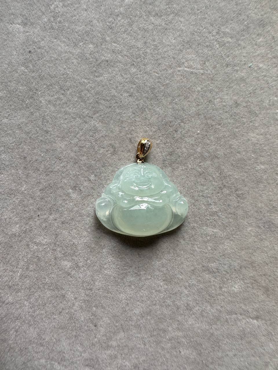 JBH224005 Happiness | Icy Pale Green Jadeite Buddha in 18K Yellow and White Gold settings with Natural Diamonds