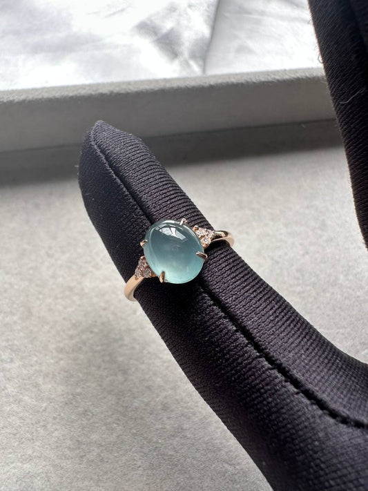 JO227028 Once in a Blue Moon | 18K Blue Jadeite Jade Cabochon Ring in Rose Gold with Natural Diamonds HK13 | US6