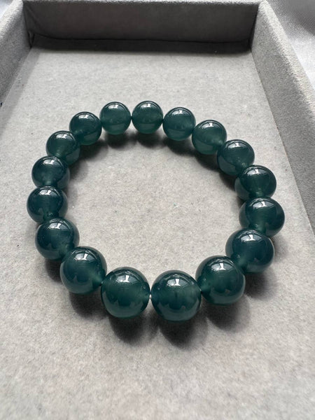 14 mm Jadeite Jade Large Round Beaded Bracelet, Green, Gray, Black Jad –  AriaDesignCollection