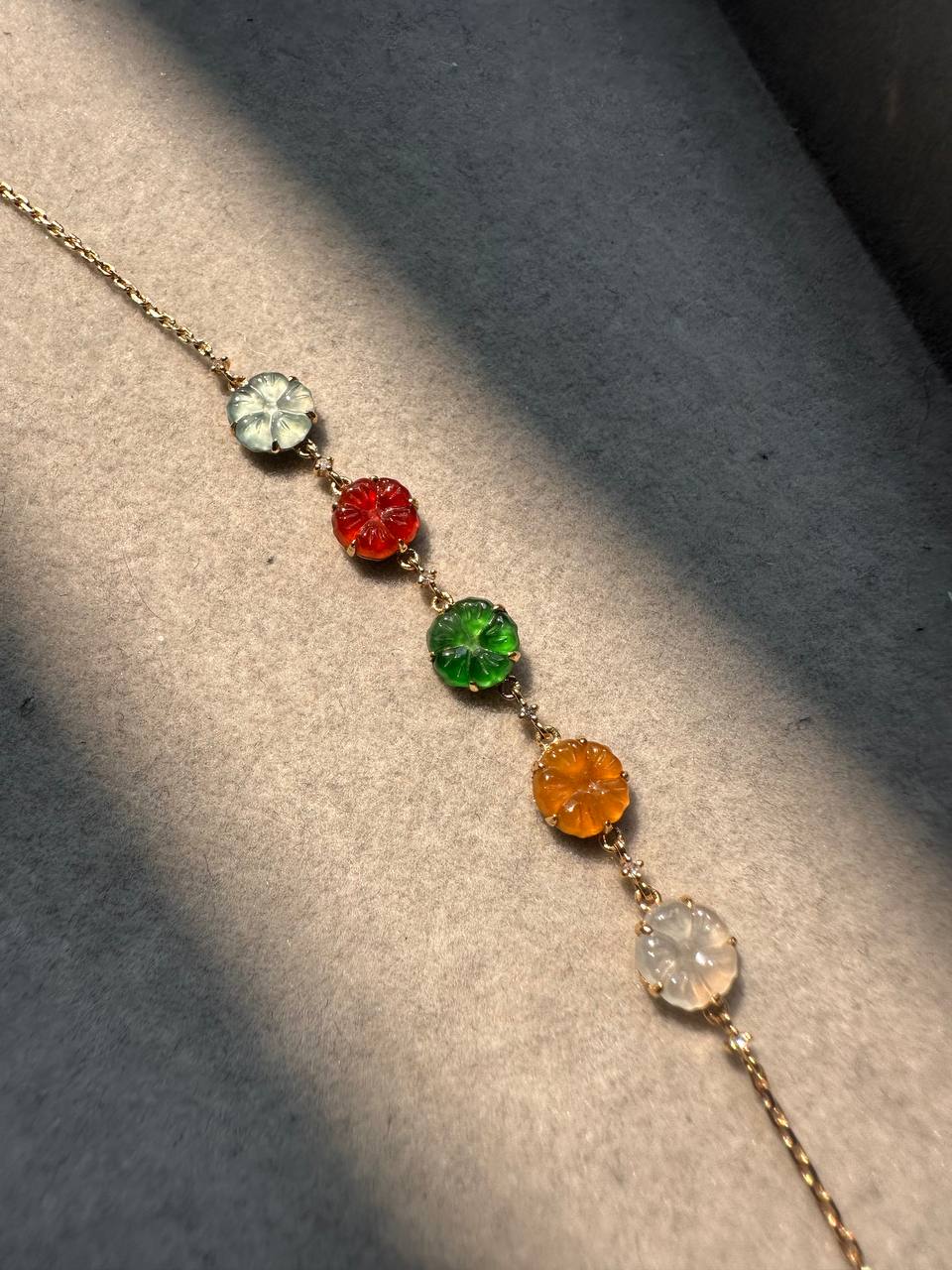 JO230007 Let Me Bloom with You | Flower Carved Jadeite in 18K Yellow Gold Bracelet